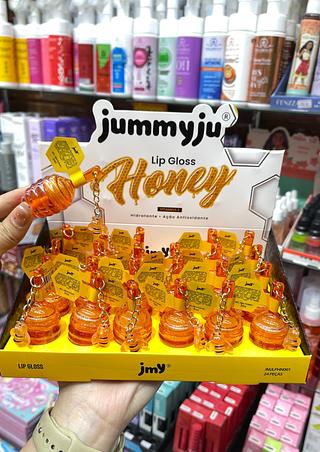 Lip gloss jummyju homem mel com chaveiro