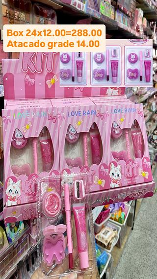 Kit gloss 5em 1 brilho lábial +lip gloss +lapis delineador de lápis +lip balm +lip balm LOVE RAIN