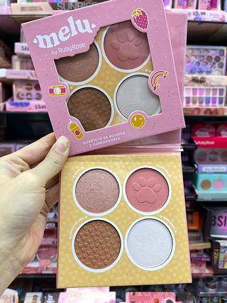 Quarteto de blush e iluminador paleta melu ruby rose