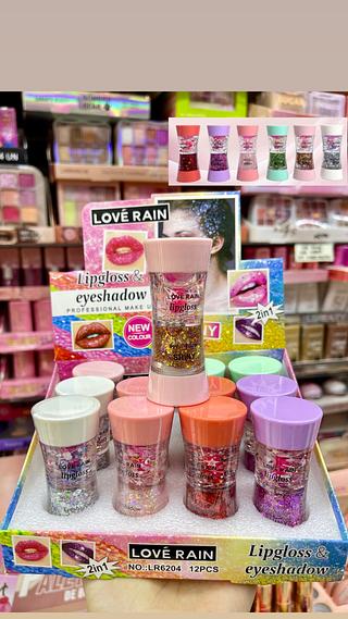 Lip gloss e sombra glitter shiny facial labial 2 in 1 love rain