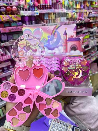 Kit maquiagem estojo sombra glitter love rain coração