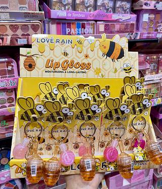 Lip gloss com chaveiro mel LOVE RAIN