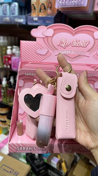 Porta gloss chaveiro com espelho Sarah’s Beauty