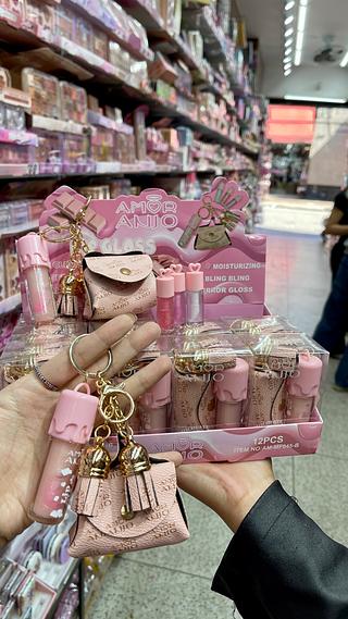 Lip Gloss chaveiro com bolsa amor anjo