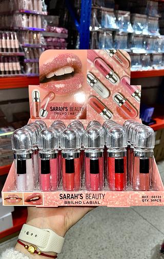 Lip gloss labial brilho labial Sarah’s Beauty formato kiko