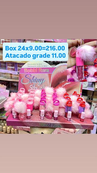 Lip gloss shiny com pompom a prova d’água bobbi rara chaveiro