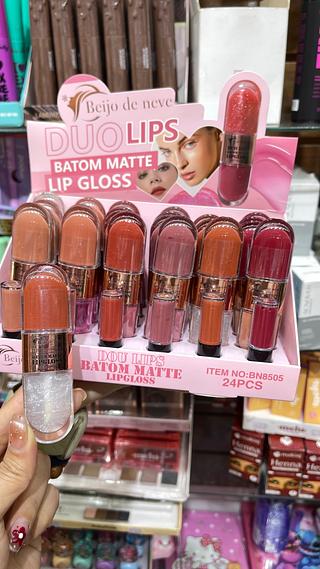 Batom mate 2em 1 lip gloss beijo de neve