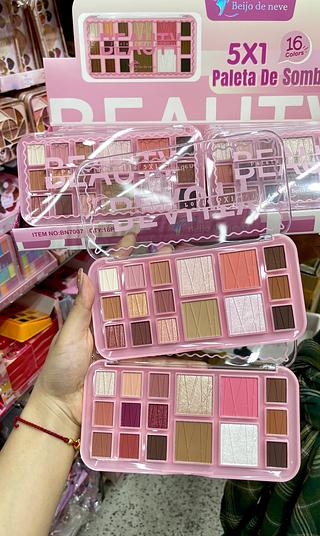 Paleta de sombras iluminador blush contorno sobrancelha 5x1 beijo de neve