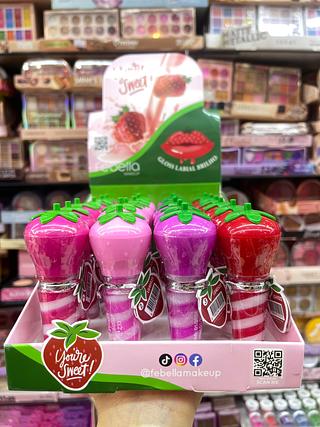 Lip gloss labial brilho morango Febella