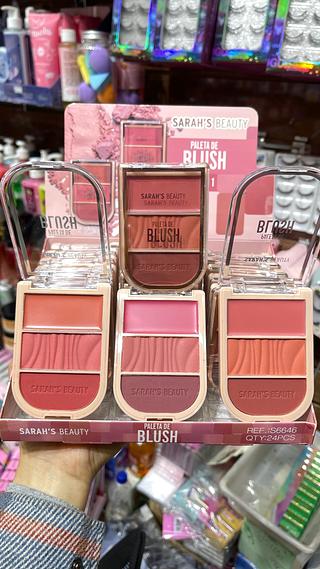 Paleta de blush trio compacto e cremoso Sarah’s Beauty