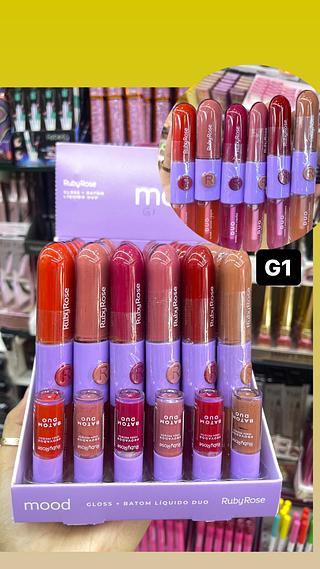 Ruby rose lip gloss + batom líquido duo mood