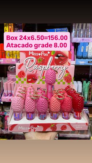 Lip gloss de framboesa com chaveiro miss fon