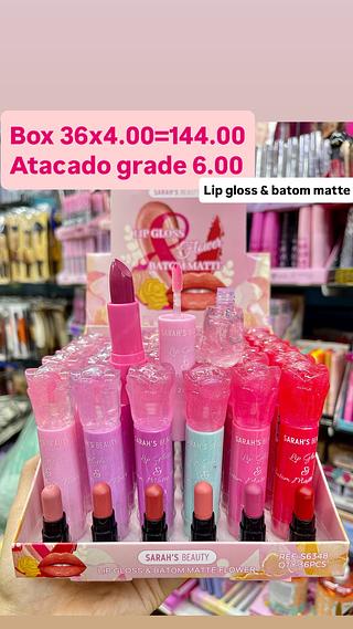 Lip gloss e batom bastão matte Sarah’s Beauty 2 em 1